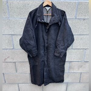 Vintage Denim Coat Oversized Womens S Trench Long Black Wash Jacket